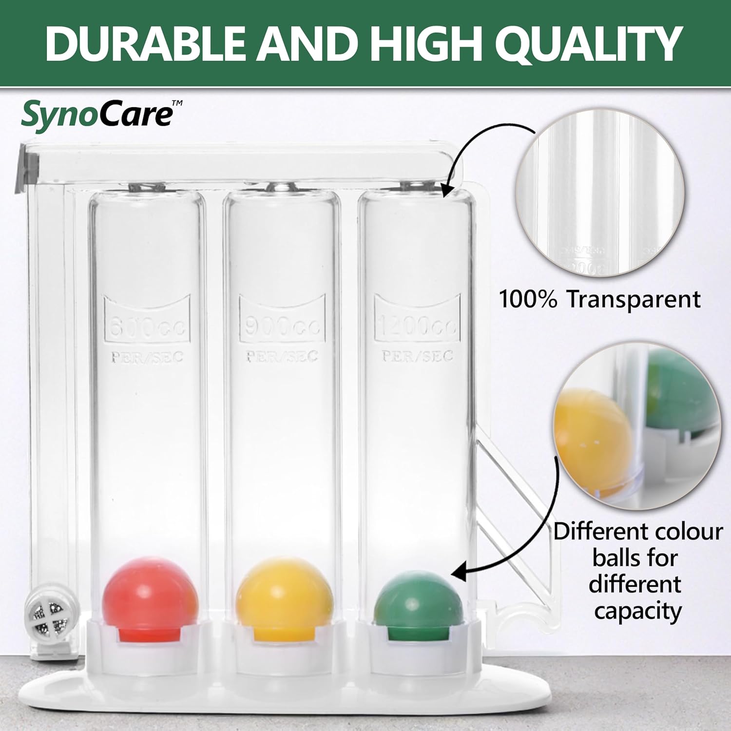 3 Ball Spirometer, Lung Exerciser, Respiratory Exerciser, Breathing Exercise